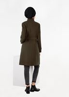 Tesettür giyim HAKİ CEPLİ KEMERLİ BALIKÇI YAKA KABAN 9585 