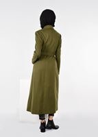 Tesettür giyim HAKİ KRUVAZE KEMERLİ DÜĞMELİ KABAN 9586 