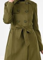 Tesettür giyim HAKİ KRUVAZE KEMERLİ DÜĞMELİ KABAN 9586 