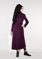 Tesettür giyim MOR KRUVAZE KEMERLİ DÜĞMELİ KABAN 9586 