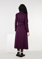Tesettür giyim MOR KRUVAZE KEMERLİ DÜĞMELİ KABAN 9586 