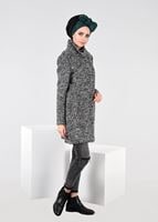 Tesettür giyim GRİ BALIKÇI YAKA KEÇE KABAN 9595 