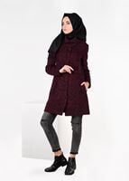 Tesettür giyim BORDO BALIKÇI YAKA KEÇE KABAN 9595 
