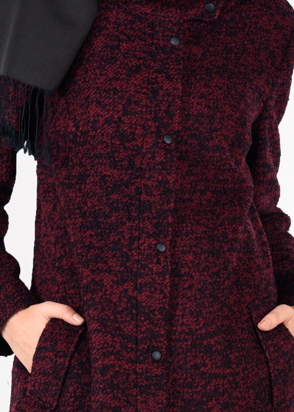 Tesettür giyim BORDO BALIKÇI YAKA KEÇE KABAN 9595 