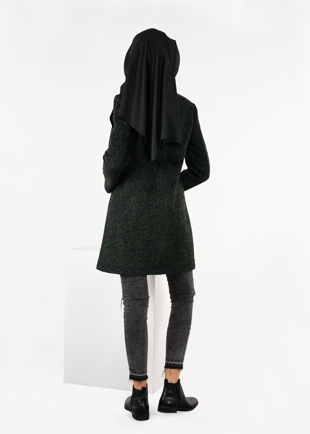 Tesettür giyim HAKİ BALIKÇI YAKA KEÇE KABAN 9595 