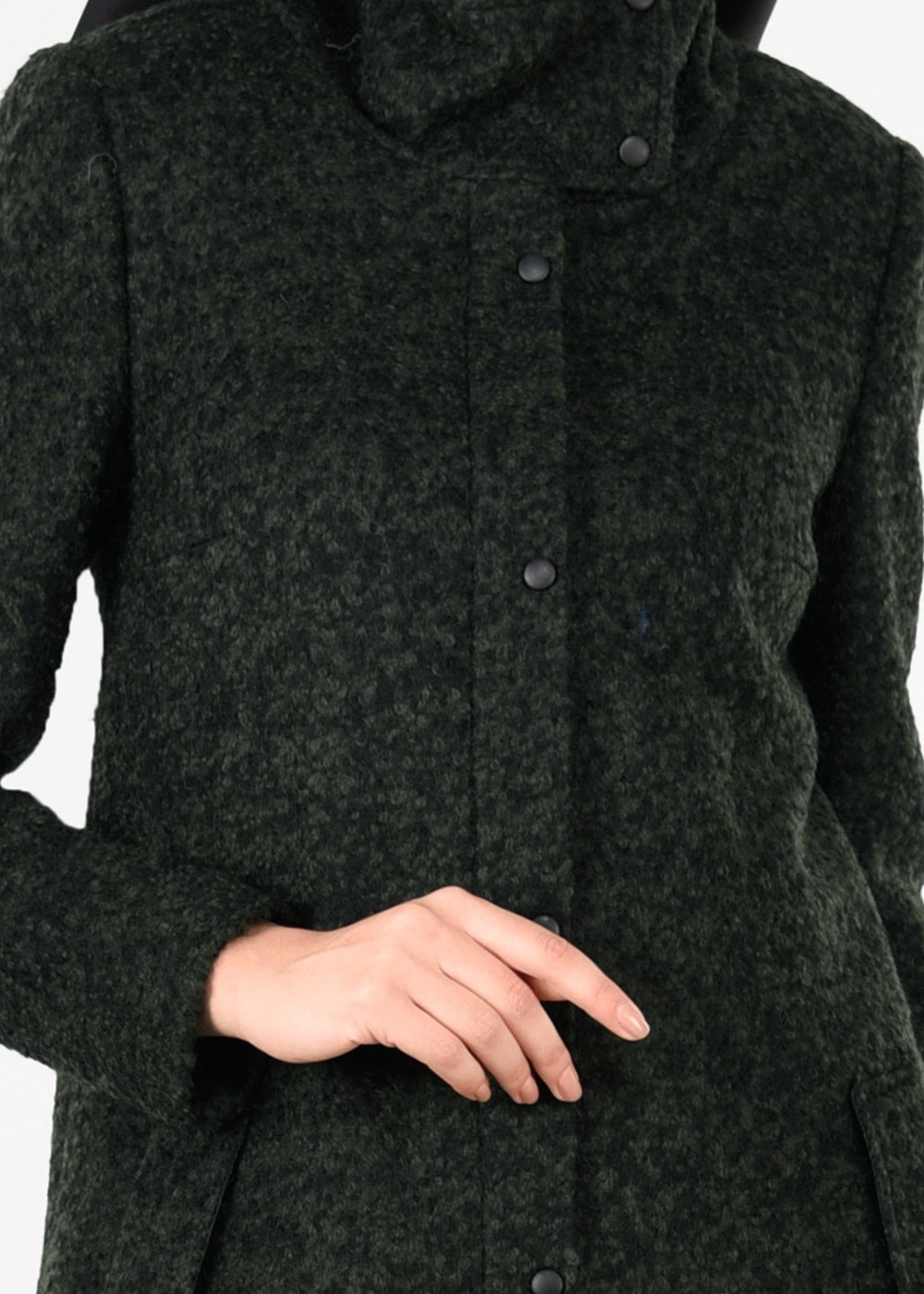 Tesettür giyim HAKİ BALIKÇI YAKA KEÇE KABAN 9595 