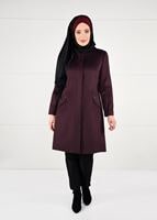 Hijab clothing CLARET RED CREW-NECK COAT WITH POCKETS 9596