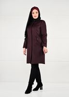 Hijab clothing CLARET RED CREW-NECK COAT WITH POCKETS 9596