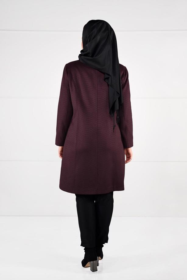 Vêtements hijab ROUGE BORDEAUX CABAN À COL ROND AVEC POCHES 9596  - TRENDTESETTÜR