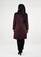 Hijab clothing CLARET RED CREW-NECK COAT WITH POCKETS 9596