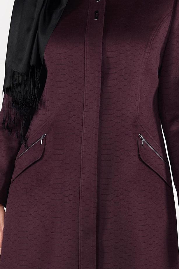 Vêtements hijab ROUGE BORDEAUX CABAN À COL ROND AVEC POCHES 9596  - TRENDTESETTÜR