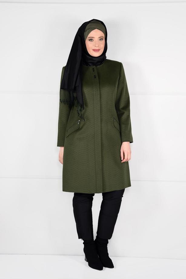 Vêtements hijab KAKI CABAN À COL ROND AVEC POCHES 9596  - TRENDTESETTÜR