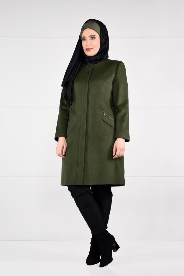 Vêtements hijab KAKI CABAN À COL ROND AVEC POCHES 9596  - TRENDTESETTÜR