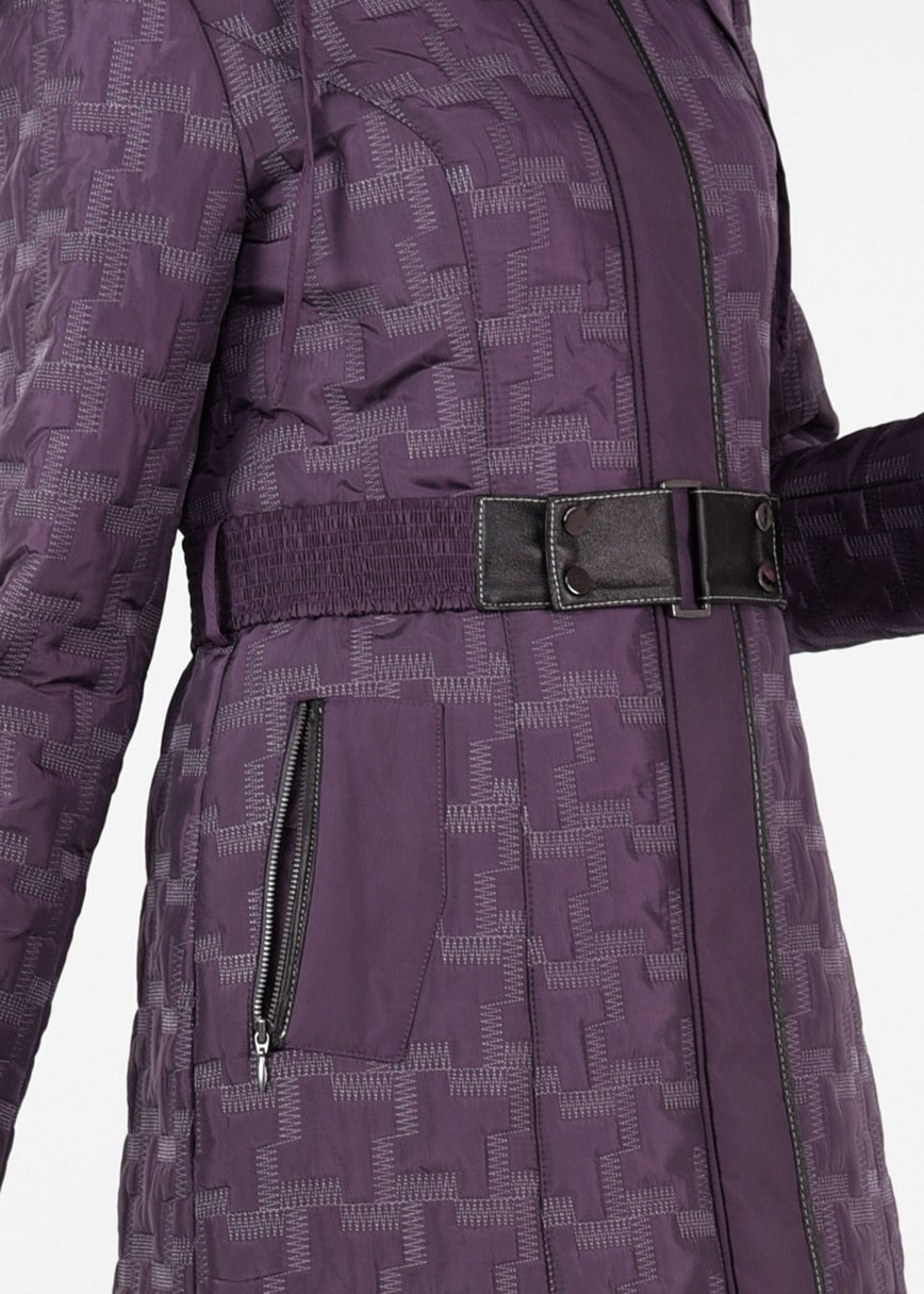 Tesettür giyim MÜRDÜM DESENLİ KEMERLİ KAPÜŞONLU KABAN 9598 