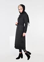 Tesettür giyim SİYAH KEMERLİ KAPÜŞONLU KABAN 9600 