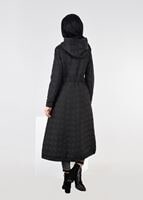 Tesettür giyim SİYAH KEMERLİ KAPÜŞONLU KABAN 9600 