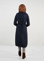 Tesettür giyim LACİVERT KEMERLİ KAPÜŞONLU KABAN 9600 