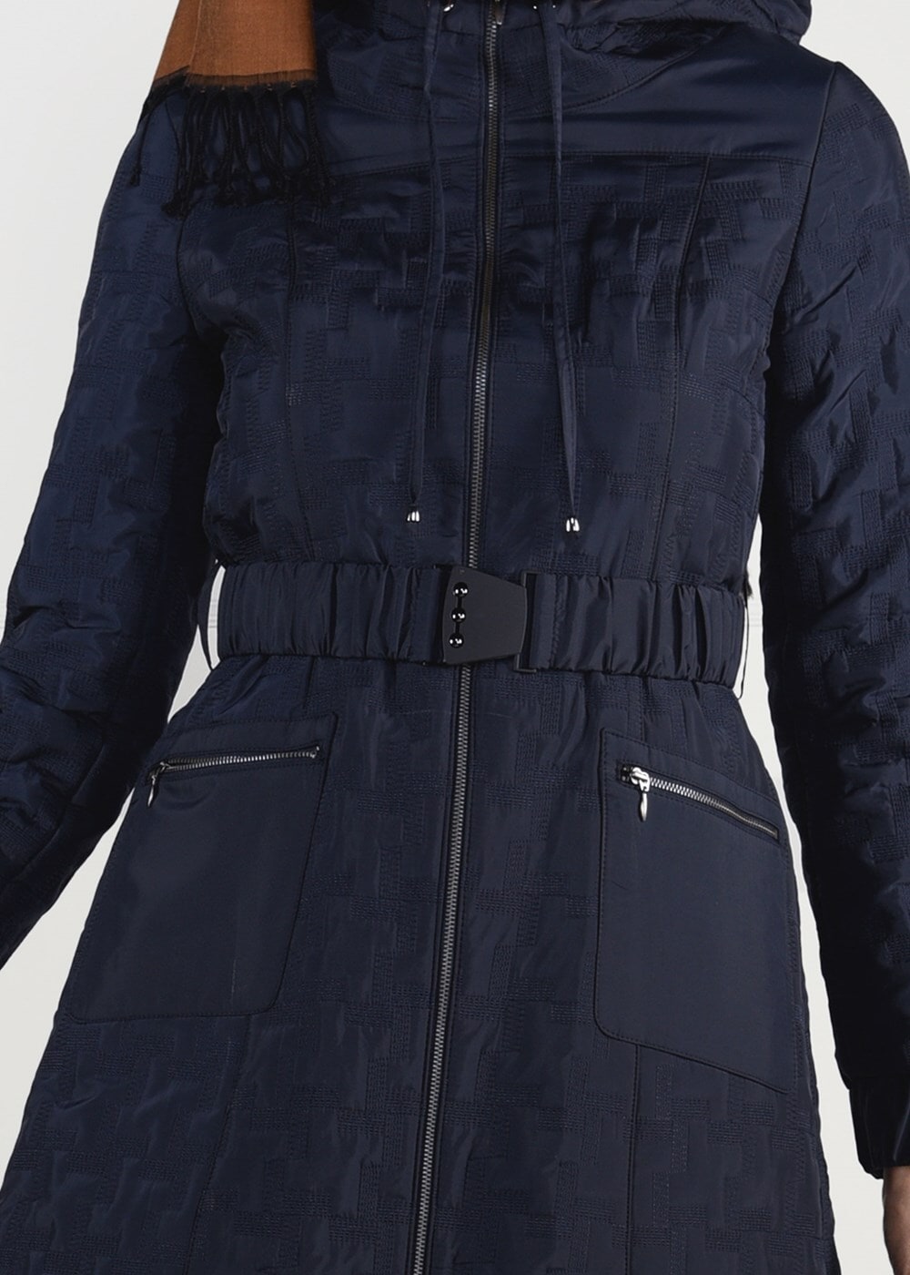 Tesettür giyim LACİVERT KEMERLİ KAPÜŞONLU KABAN 9600 