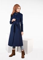 Tesettür giyim LACİVERT BELİ KUŞAKLI KAZAYAĞI DESENLİ KABAN 9605 