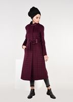 Tesettür giyim MÜRDÜM BELİ KUŞAKLI KAZAYAĞI DESENLİ KABAN 9605 