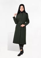 Tesettür giyim HAKİ HAKİM YAKA FERMUAR DETAYLI KABAN 9608 
