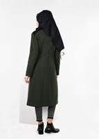 Tesettür giyim HAKİ HAKİM YAKA FERMUAR DETAYLI KABAN 9608 