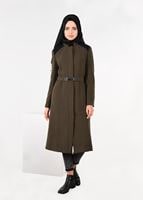 Tesettür giyim VİZON HAKİM YAKA FERMUAR DETAYLI KABAN 9608 