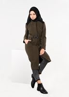 Tesettür giyim VİZON HAKİM YAKA FERMUAR DETAYLI KABAN 9608 