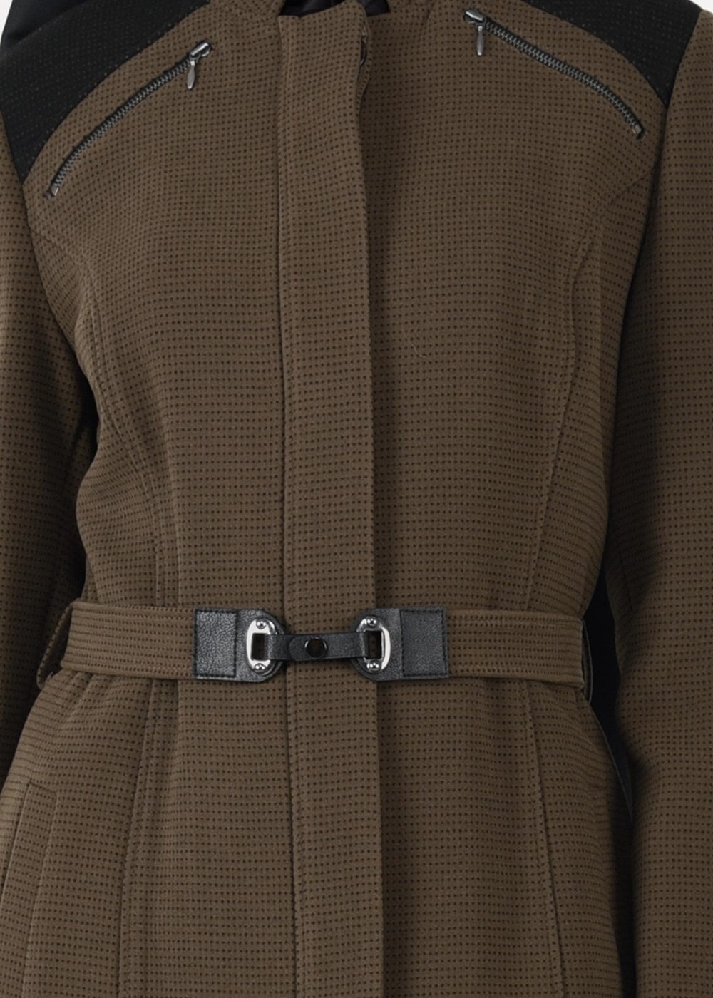 Tesettür giyim VİZON HAKİM YAKA FERMUAR DETAYLI KABAN 9608 