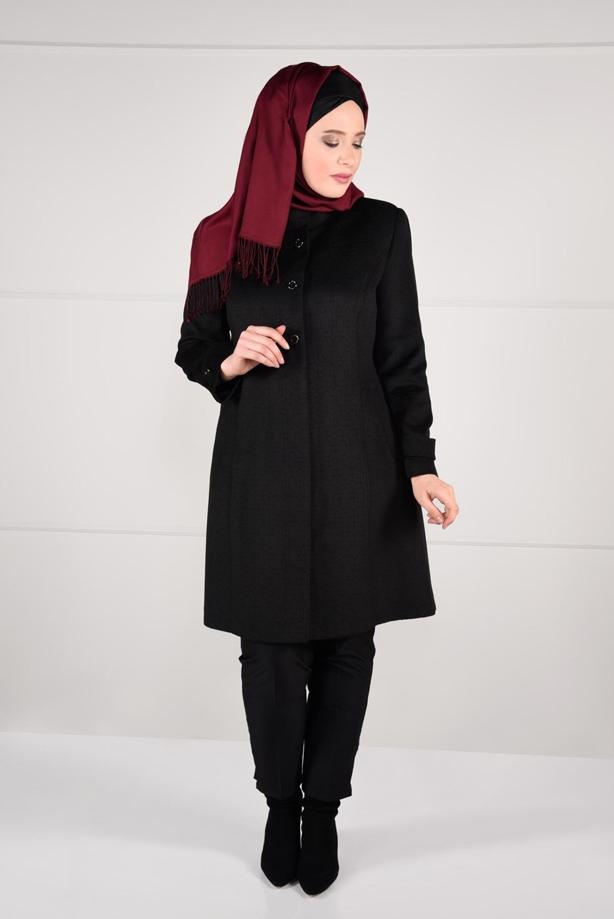 Vêtements hijab NOIR MANTEAU EN LAINE À ŒILLETS 9610  - TRENDTESETTÜR
