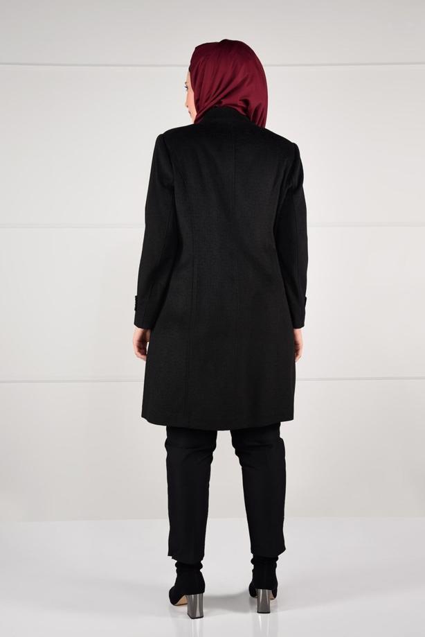 Vêtements hijab NOIR MANTEAU EN LAINE À ŒILLETS 9610  - TRENDTESETTÜR