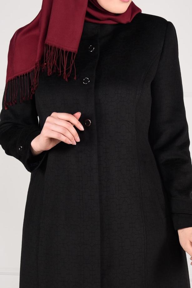 Vêtements hijab NOIR MANTEAU EN LAINE À ŒILLETS 9610  - TRENDTESETTÜR