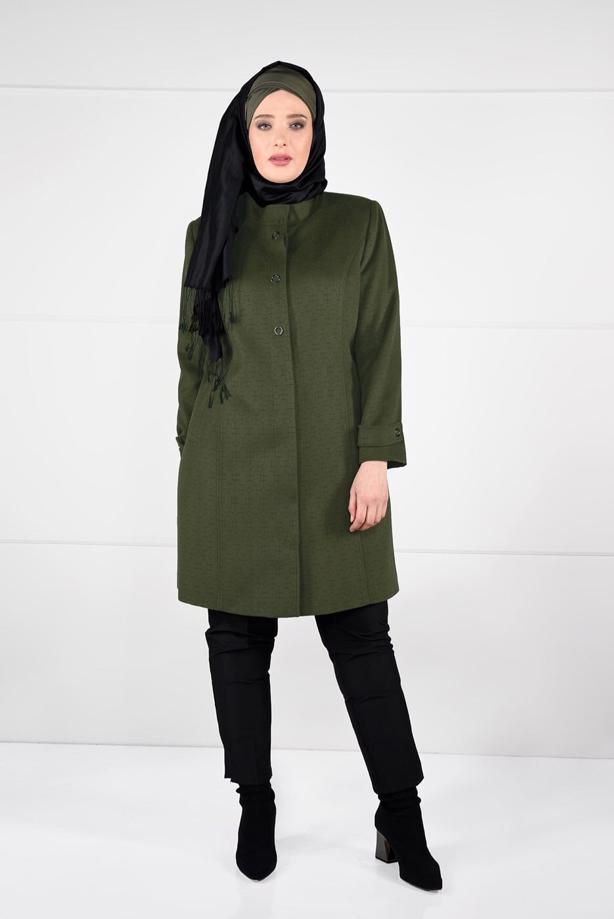 Vêtements hijab VERT MANTEAU EN LAINE À ŒILLETS 9610  - TRENDTESETTÜR