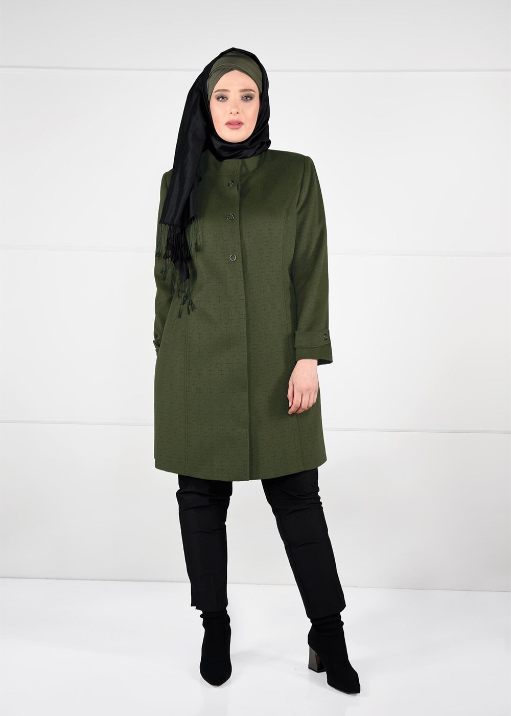 Hijab clothing GREEN GROMMET DETAILED WALKER COAT 9610