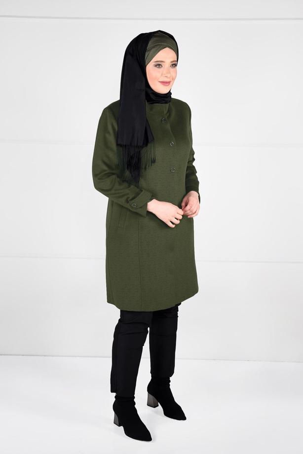 Vêtements hijab VERT MANTEAU EN LAINE À ŒILLETS 9610  - TRENDTESETTÜR