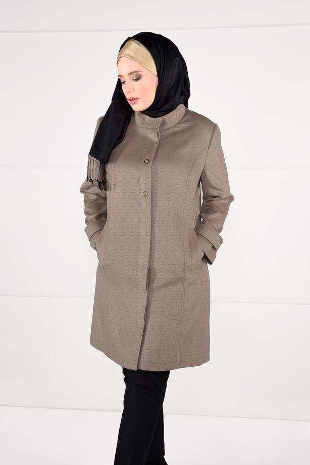Vêtements hijab BRUN MANTEAU EN LAINE À ŒILLETS 9610  - TRENDTESETTÜR