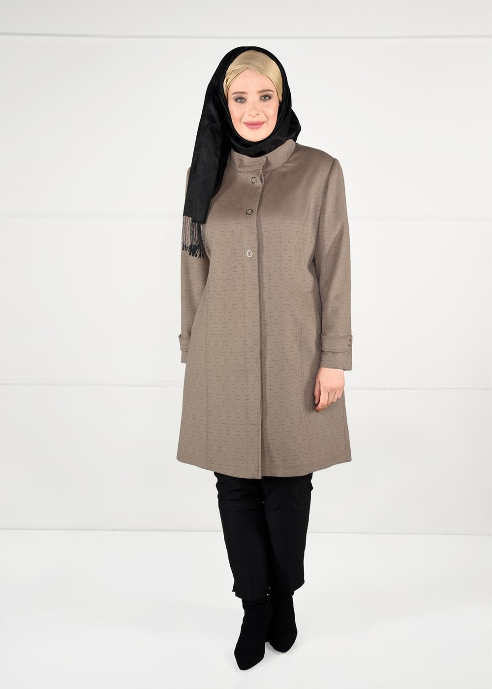 Hijab clothing BROWN GROMMET DETAILED WALKER COAT 9610