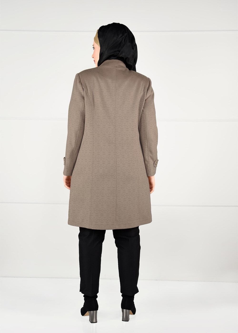 Hijab clothing BROWN GROMMET DETAILED WALKER COAT 9610