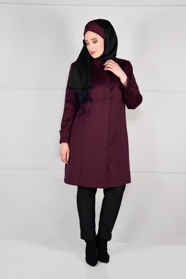 Vêtements hijab PRUNE MANTEAU EN LAINE À ŒILLETS 9610  - TRENDTESETTÜR