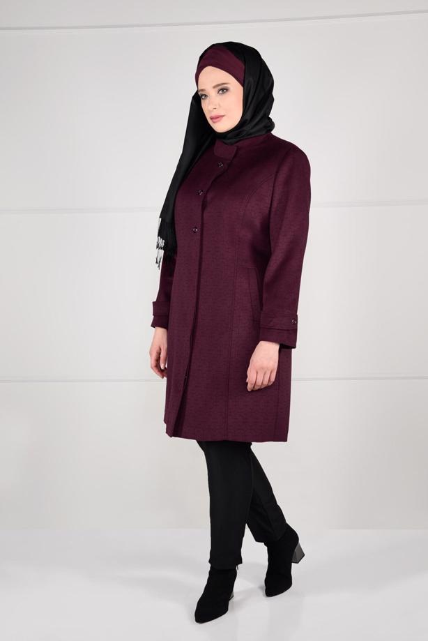 Vêtements hijab PRUNE MANTEAU EN LAINE À ŒILLETS 9610  - TRENDTESETTÜR