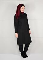 Vêtements hijab NOIR MANTEAU EN LAINE À BOUTONÉ 9611
