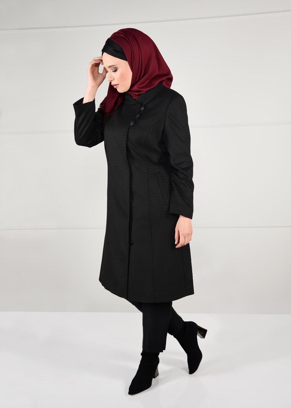 Hijab clothing BLACK BUTTONED WALKER COAT 9611 