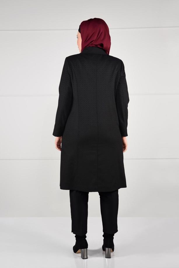 Vêtements hijab NOIR MANTEAU EN LAINE À BOUTONÉ 9611 - TRENDTESETTÜR