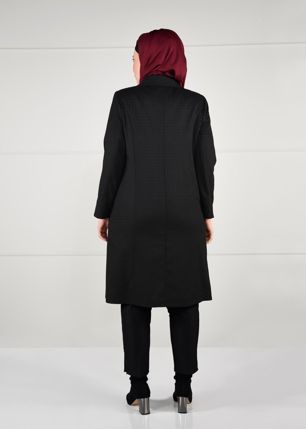 Vêtements hijab NOIR MANTEAU EN LAINE À BOUTONÉ 9611