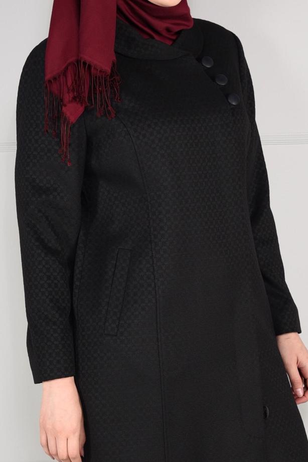 Vêtements hijab NOIR MANTEAU EN LAINE À BOUTONÉ 9611 - TRENDTESETTÜR