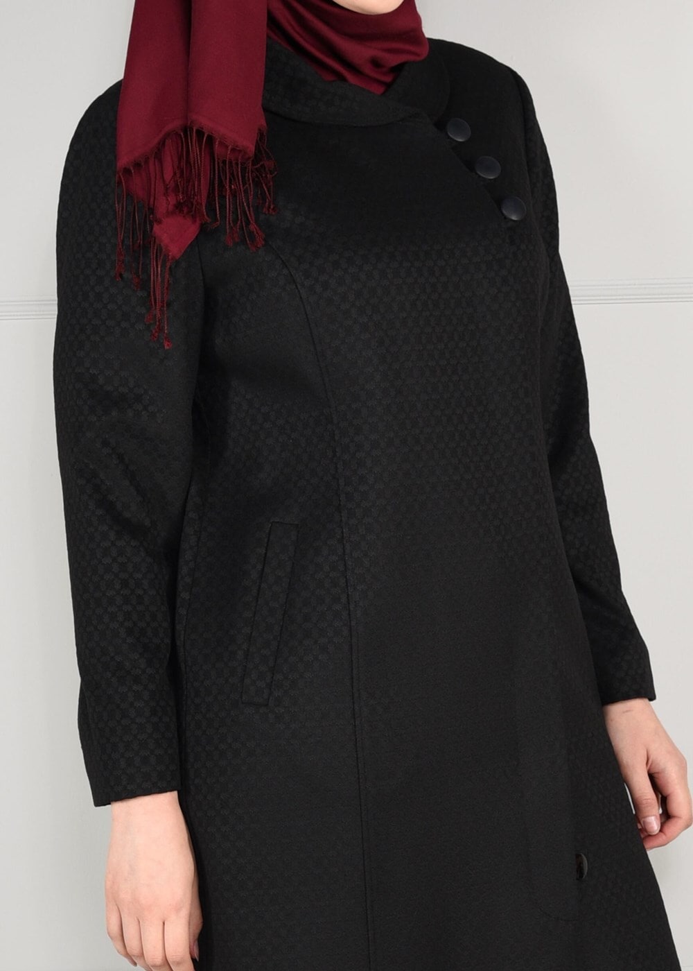Vêtements hijab NOIR MANTEAU EN LAINE À BOUTONÉ 9611