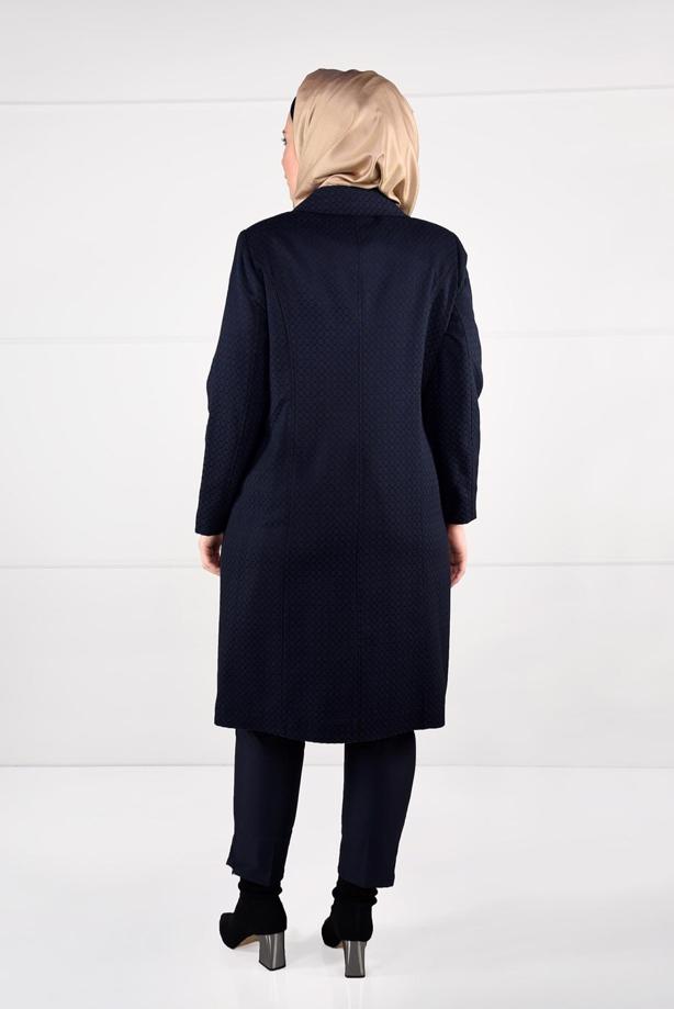 Vêtements hijab BLEU MARINE MANTEAU EN LAINE À BOUTONÉ 9611 - TRENDTESETTÜR