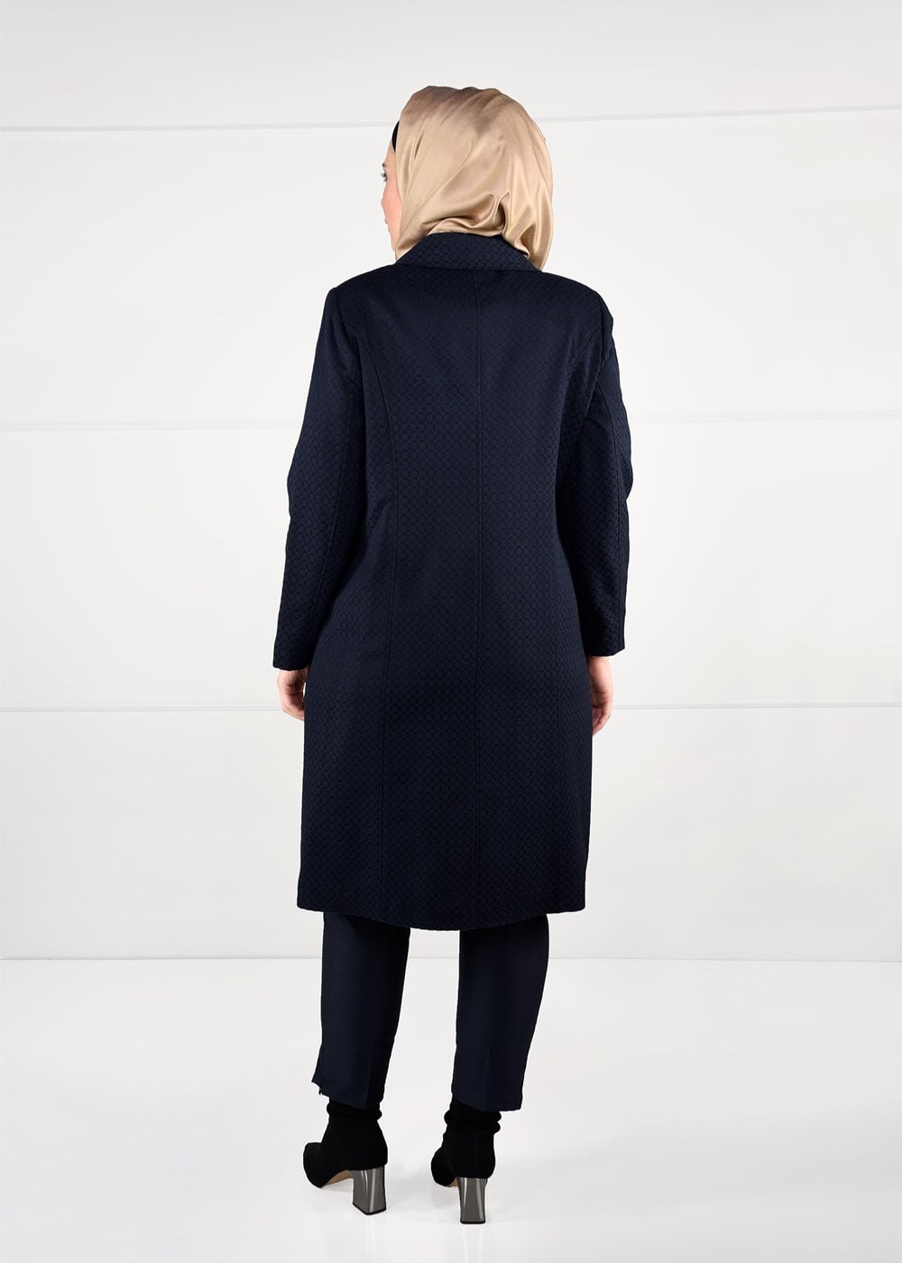 Vêtements hijab BLEU MARINE MANTEAU EN LAINE À BOUTONÉ 9611