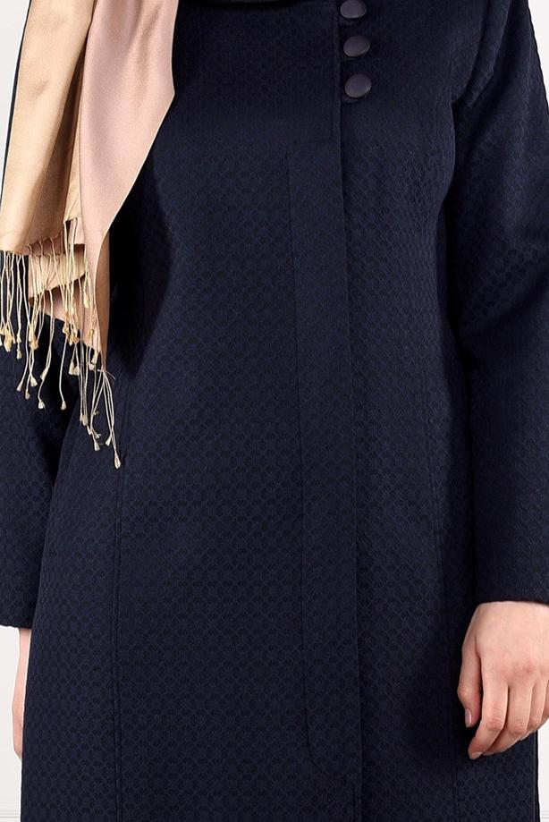 Vêtements hijab BLEU MARINE MANTEAU EN LAINE À BOUTONÉ 9611 - TRENDTESETTÜR