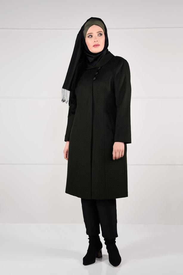 Vêtements hijab KAKI MANTEAU EN LAINE À BOUTONÉ 9611 - TRENDTESETTÜR